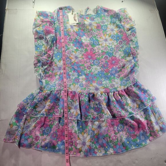 Jessica Simpson Floral Ruffle Sleeveless Keyhole Peplum Hem Sheer Top Size S - Picture 7 of 10